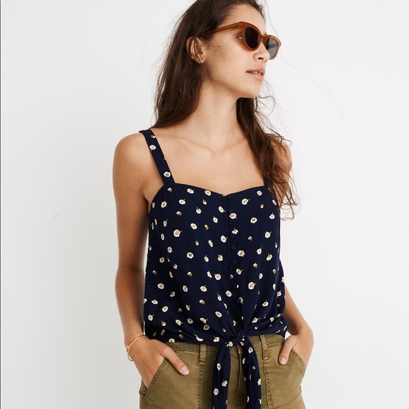 Madewell Button-Front Tie Tank in Daisy Dots - Picture 2 of 5